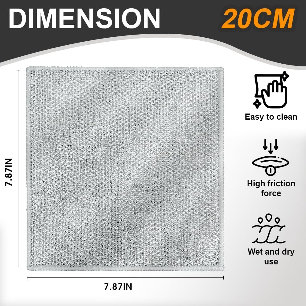 10 Pcs Upgraded Double-Layer Non Scratch Wire Dishcloth, 7.87″×7.87″ Reusable…