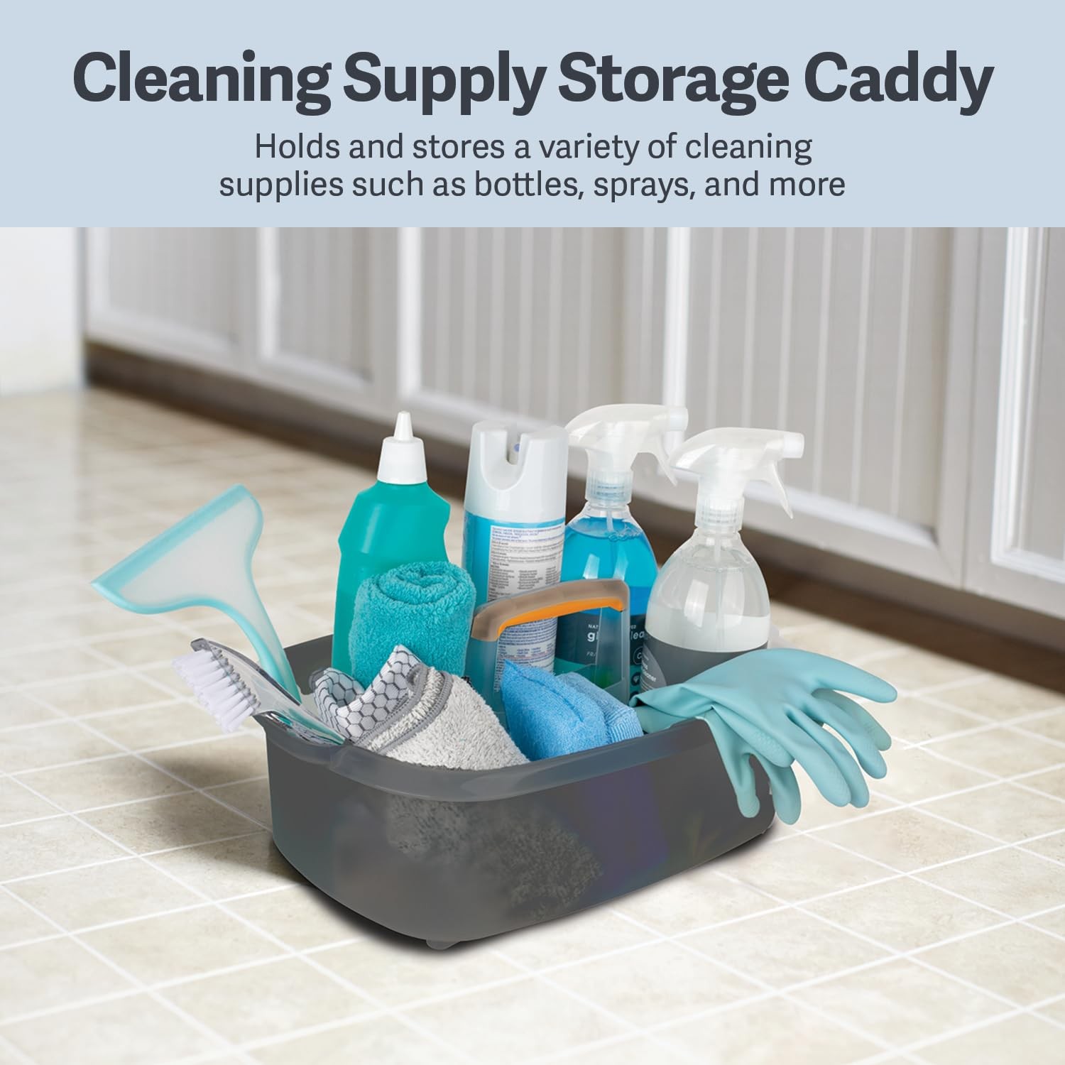 Casabella Cleaning Storage Caddy with Handle Plastic 1.85 Gallon, Gray