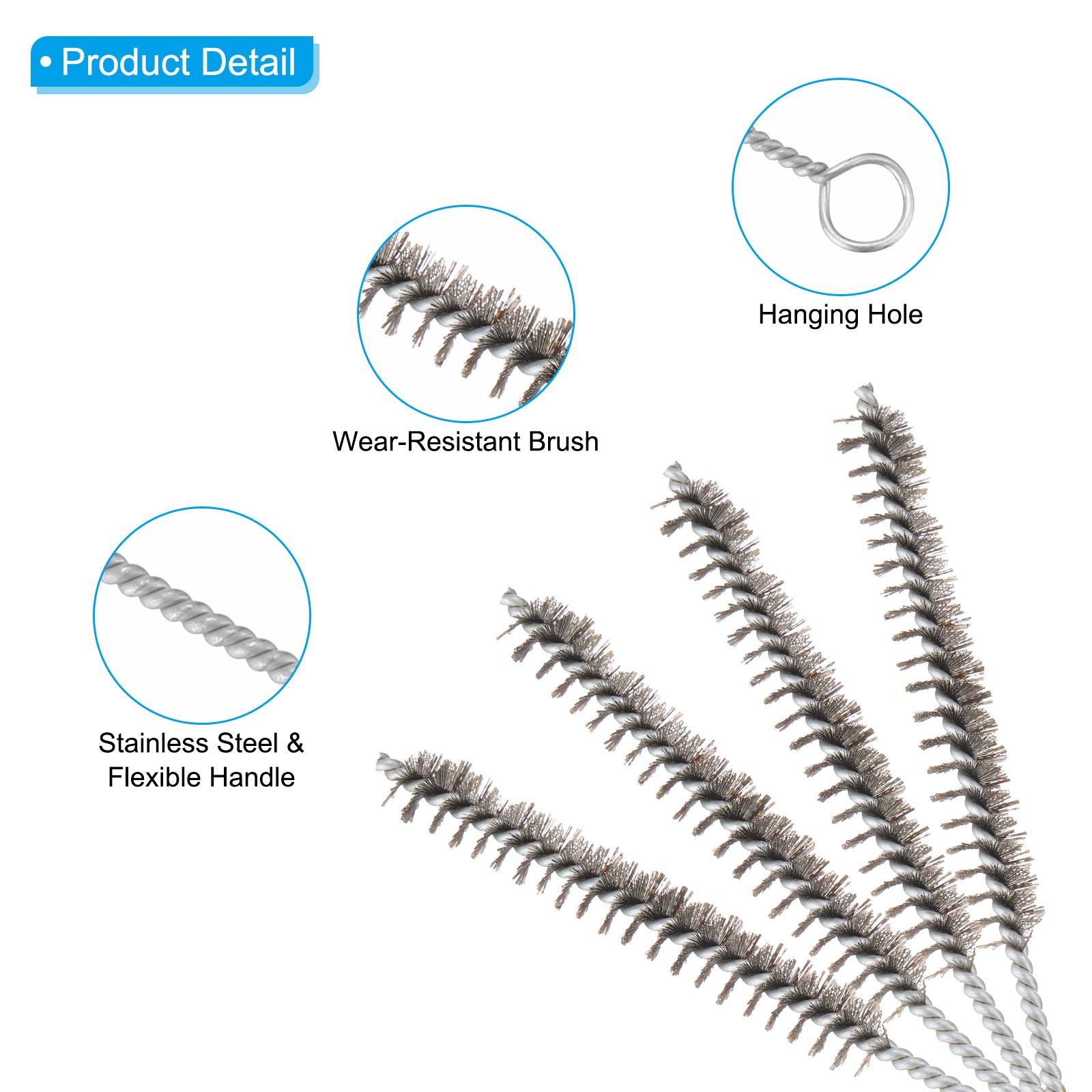 12″ Wire Tube Brush, 4Pcs 0.6″ Dia Stainless Steel Cleaning Brush, Silver