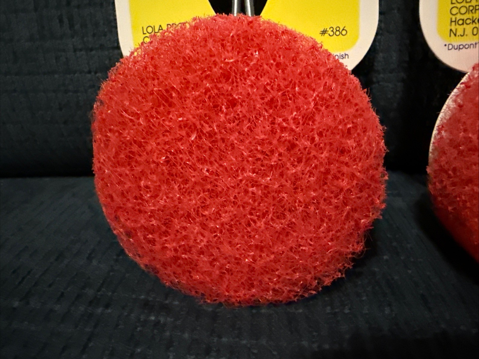Lola Products New Vintage Nylon Dish Scrubber Red Pad With Wooden Handle 386