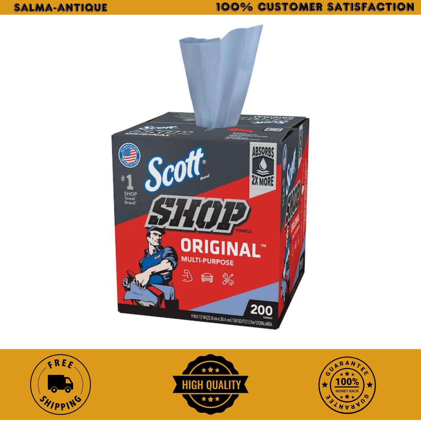 (200/Box) Blue Shop Towels Pop-Up Box