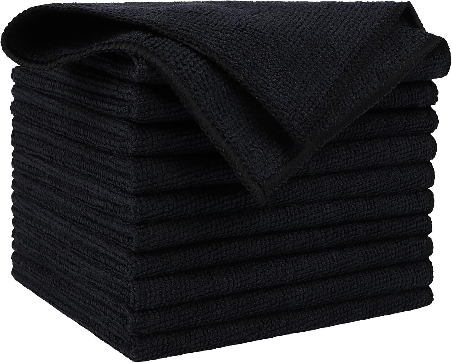 Microfiber Cleaning Cloths 12×12 Inches Black 10 Pack for Cars, Kitchen, Glass
