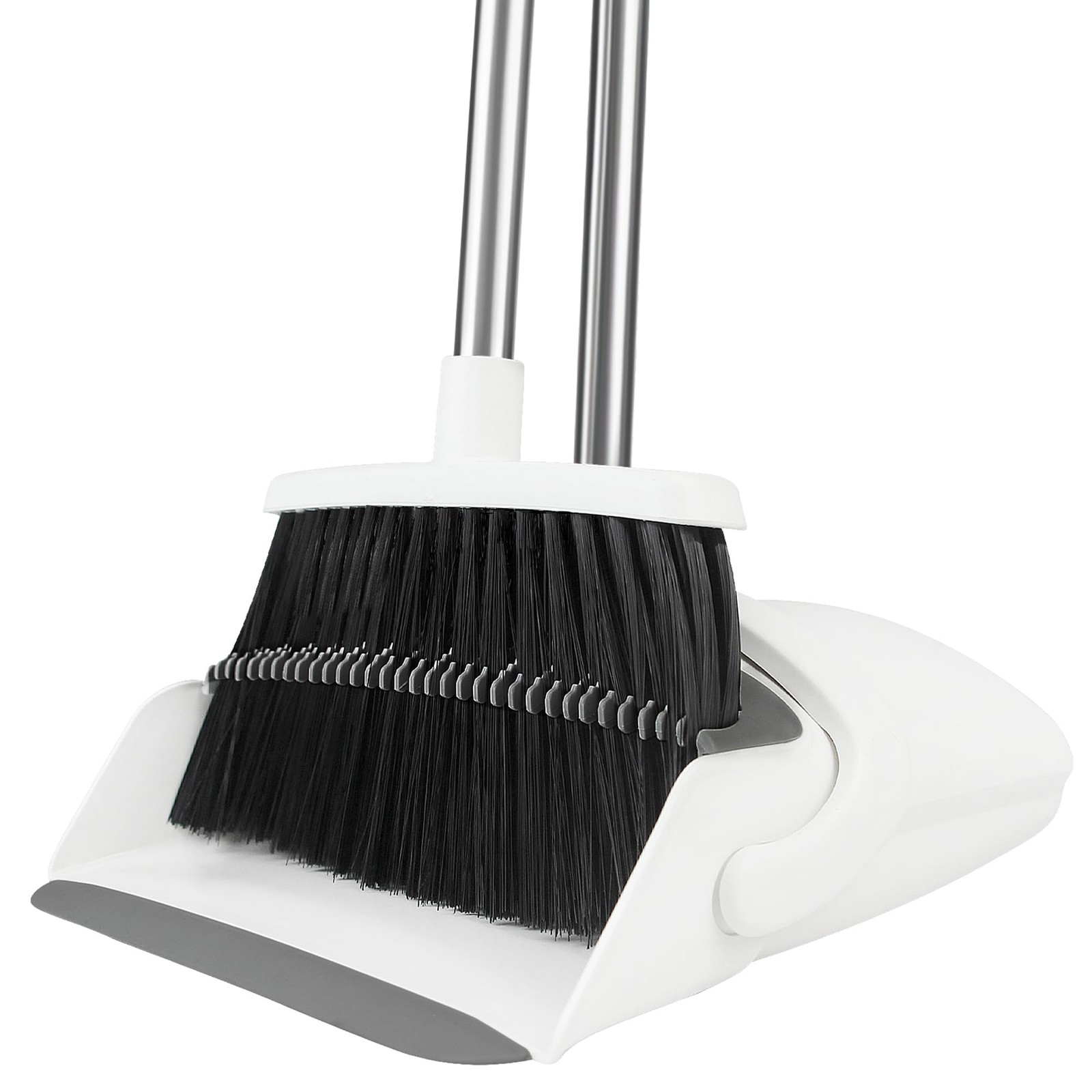 Broom and Dustpan Set with Long Adjustable Handle for Home Office White