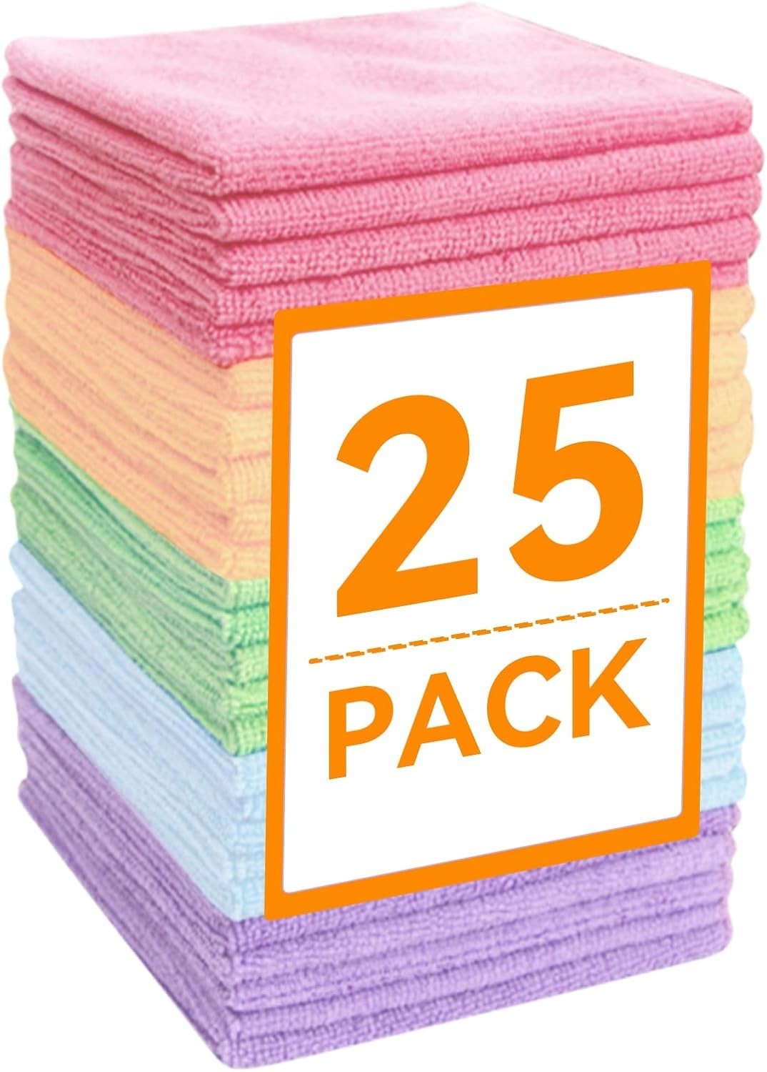Microfiber Cleaning Cloth 25 Pack Cleaning Towels with 12 Color Assorted 12″x12