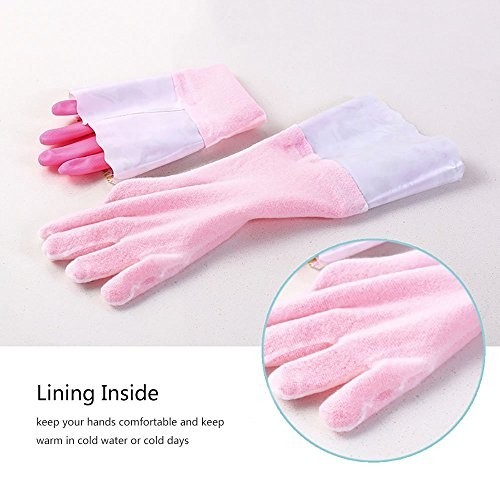 2 Pairs Household Cleaning Gloves Latex Free 15 Inch Long Cuff Soft Lining Pink