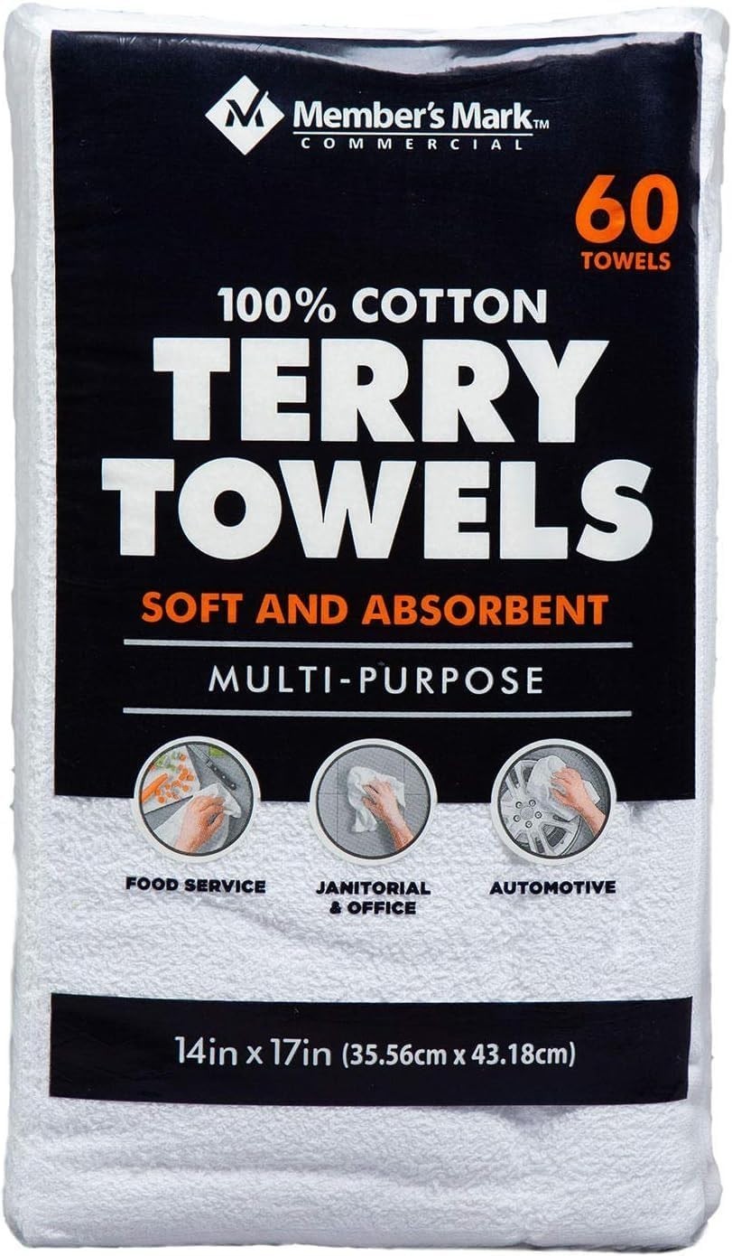 Member’s Mark 100% Cotton Terry Towels 14″x17″, 60 Count Bulk Pack