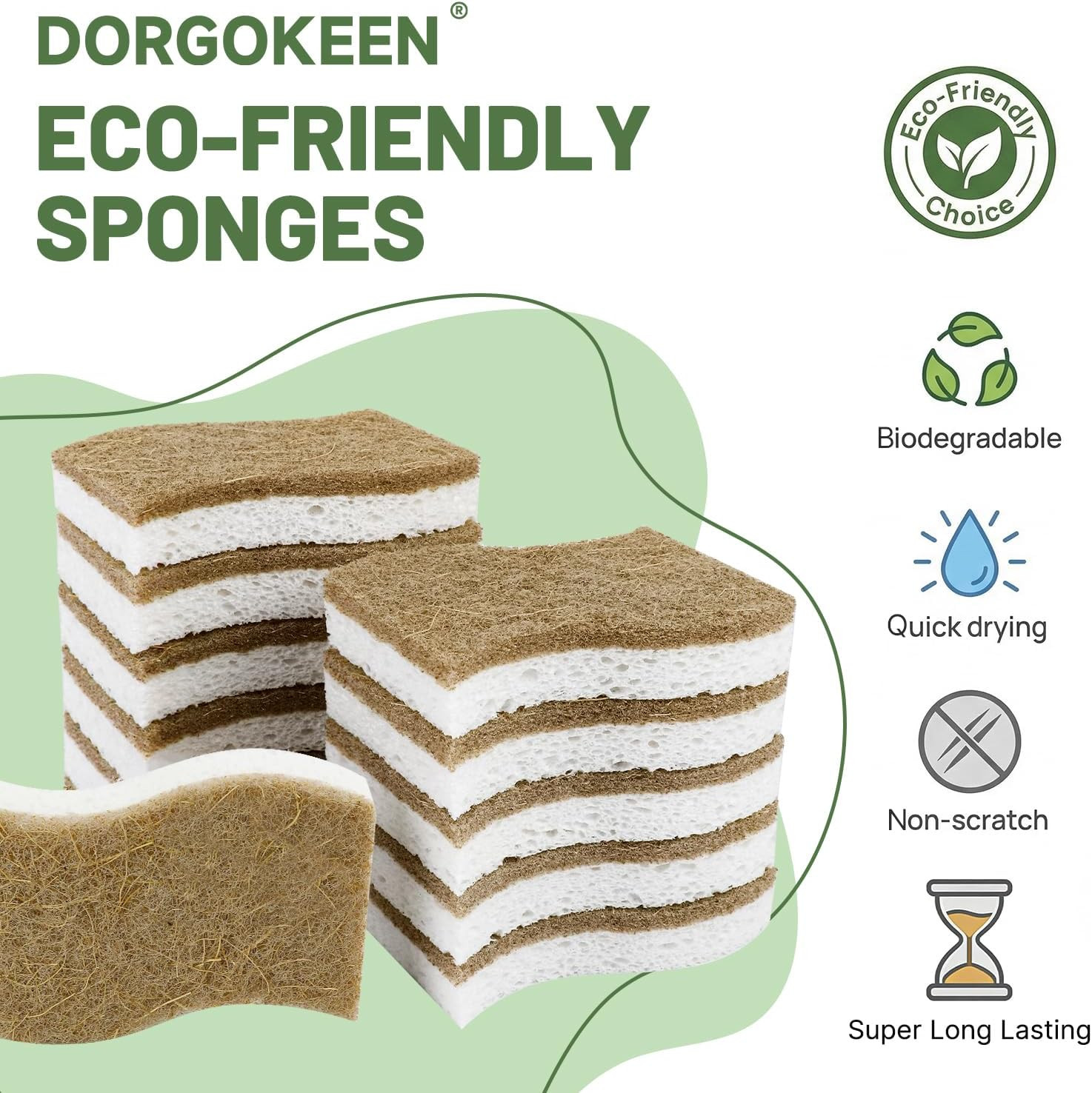 12 Pack Biodegradable Kitchen Dish Sponges, Natural Plant-Based Coconut Fiber
