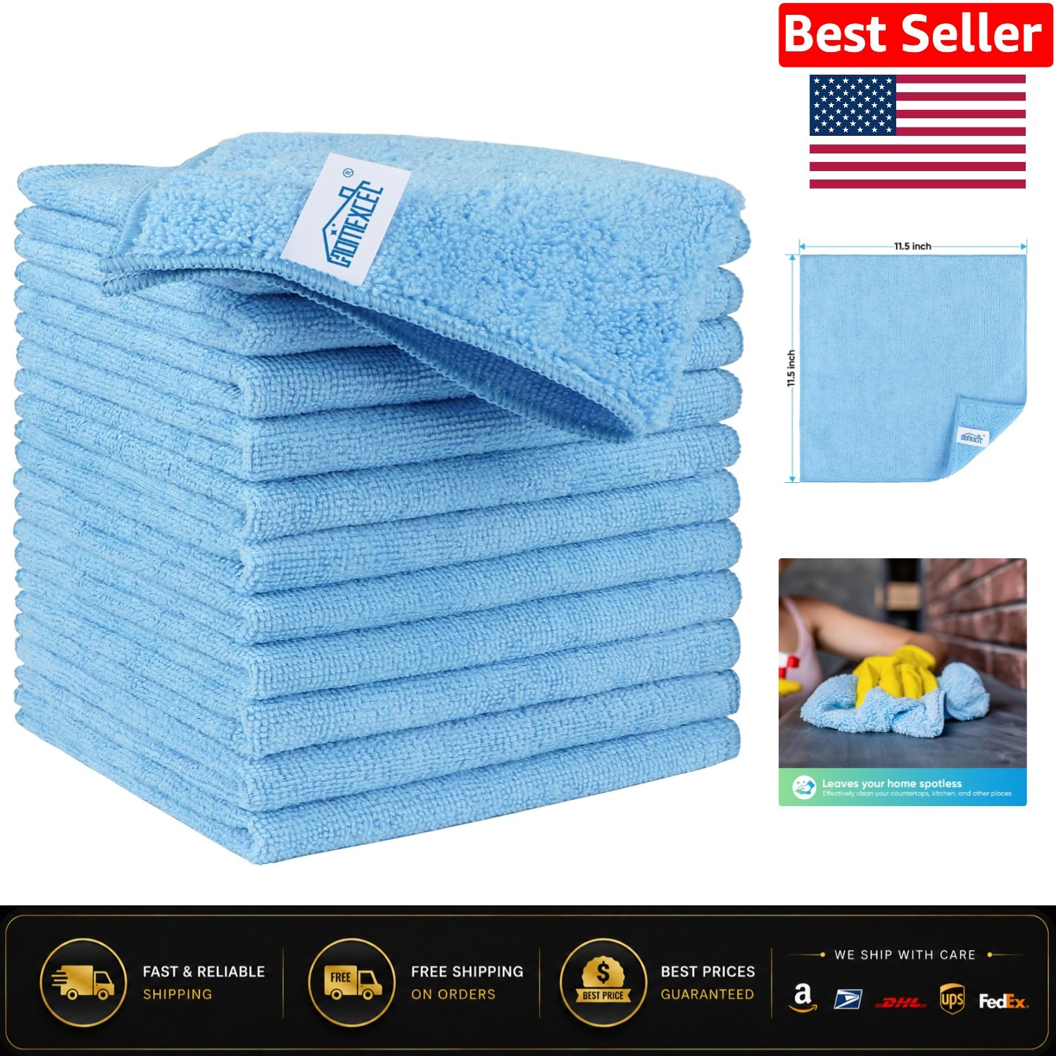 12 Pack Microfiber Cleaning Cloths – Lint Free, Absorbent & Scratch-Free