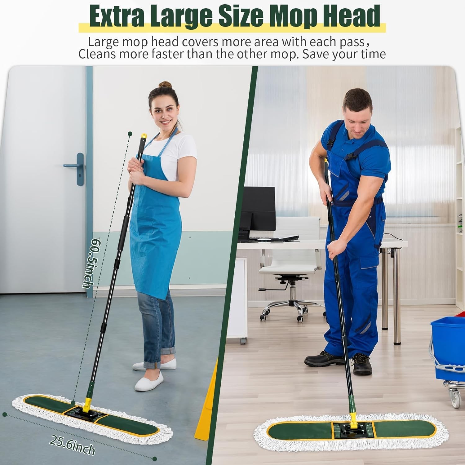 24″ Commercial Dust Mop for Floor Cleaning, Heavy Duty Large Mop with Replacemen