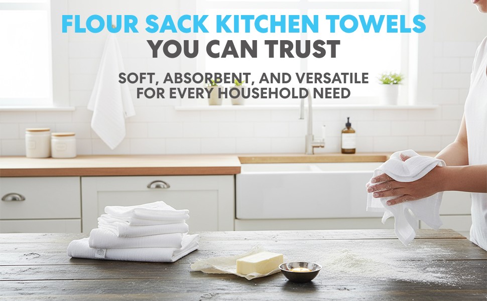 Simpli-Magic Flour Sack Kitchen Towels 24″x24″ (12 Pack) – 100% Cotton,