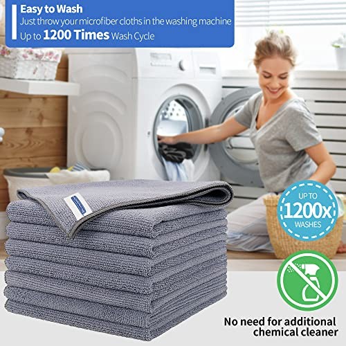 Grey Microfiber Cloth – Premium Towels – Lint-Free – 8 Pack – Grey