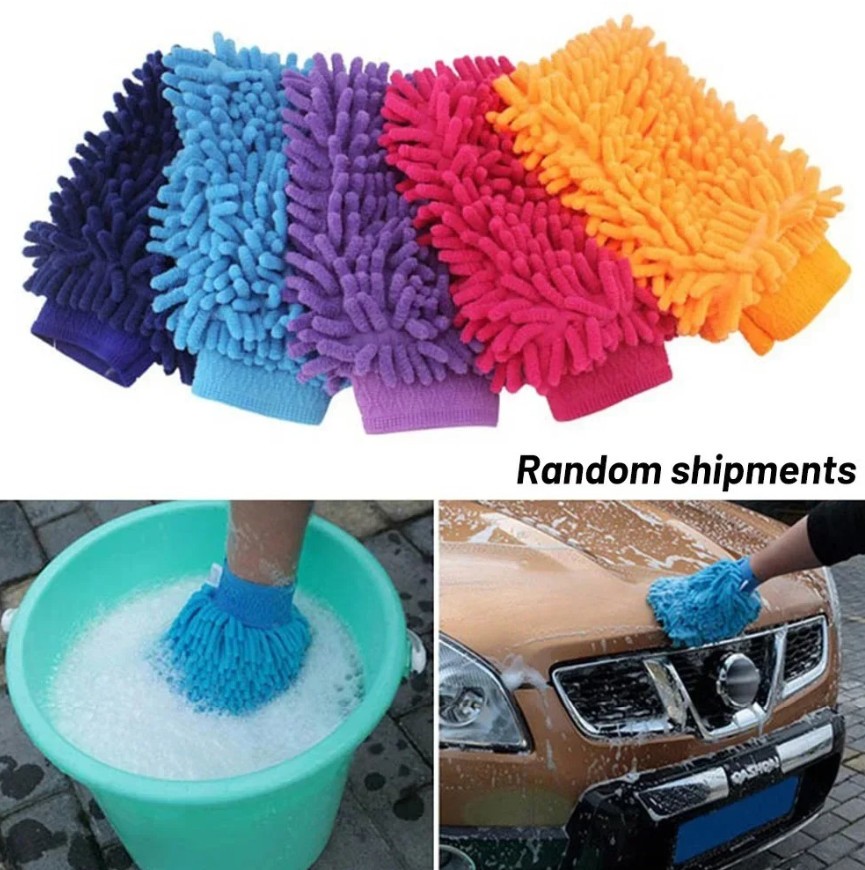 3pcs Car Wash Gloves Chenille Fleece Cleaning Mitts Scratch-Free Auto Care – NEW