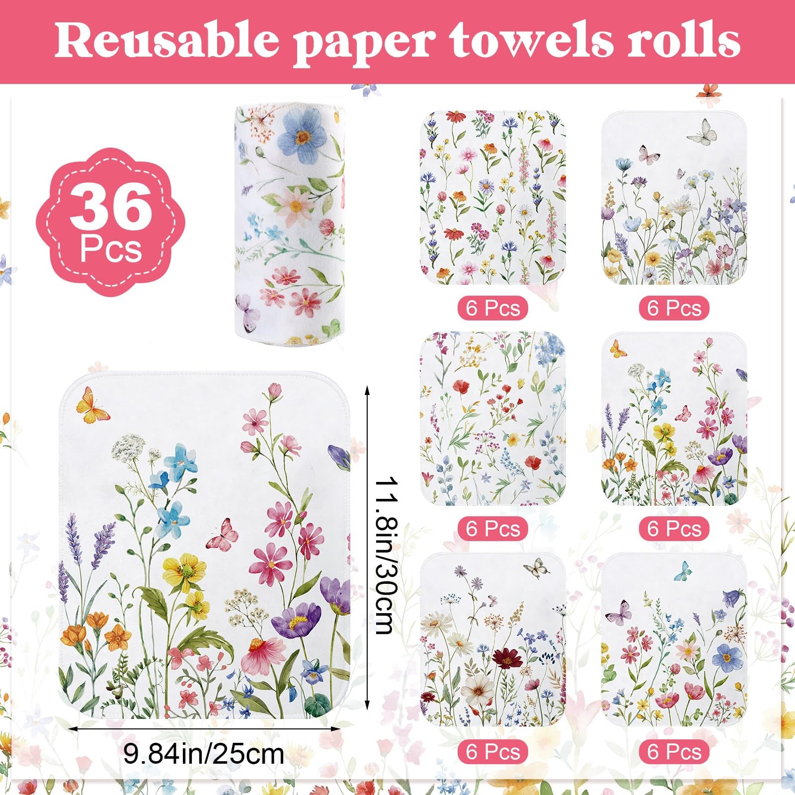 36 Pcs Reusable Paper Towels Roll Paperless Cotton Cloth 9.8″ X 11″ Washable …