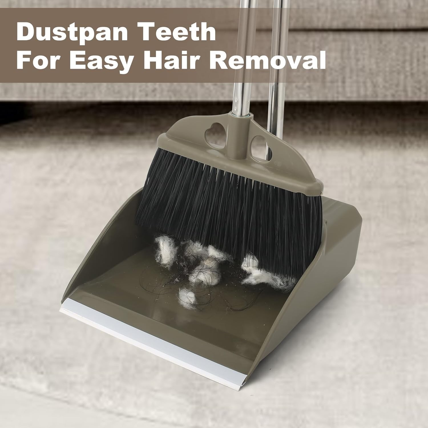 Upgrade Broom with Dustpan Combo Set,48” Long Handle Stiff Broom Bristles