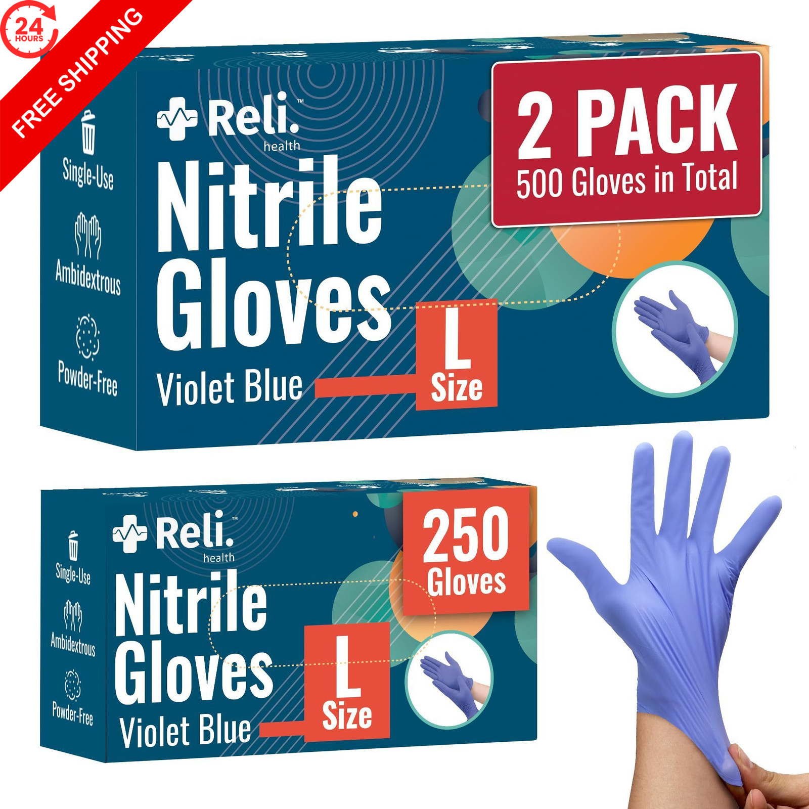 Reli. Nitrile Gloves Large 500 Pack | Powder & Latex Free Large, Blue