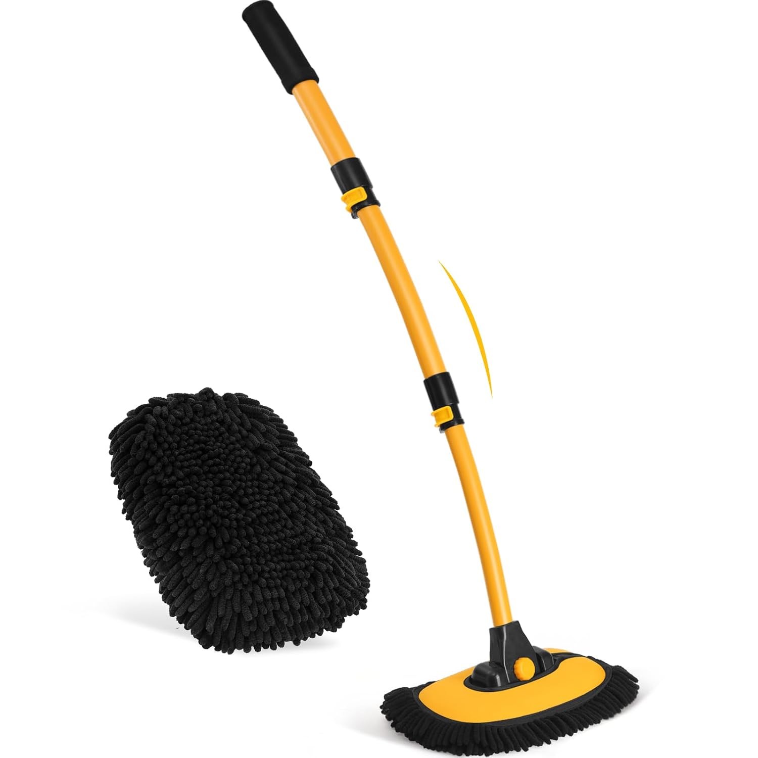 15 Degree Curved Long Handle Car Wash Brush Extension Black Yellow 43 Inch Car