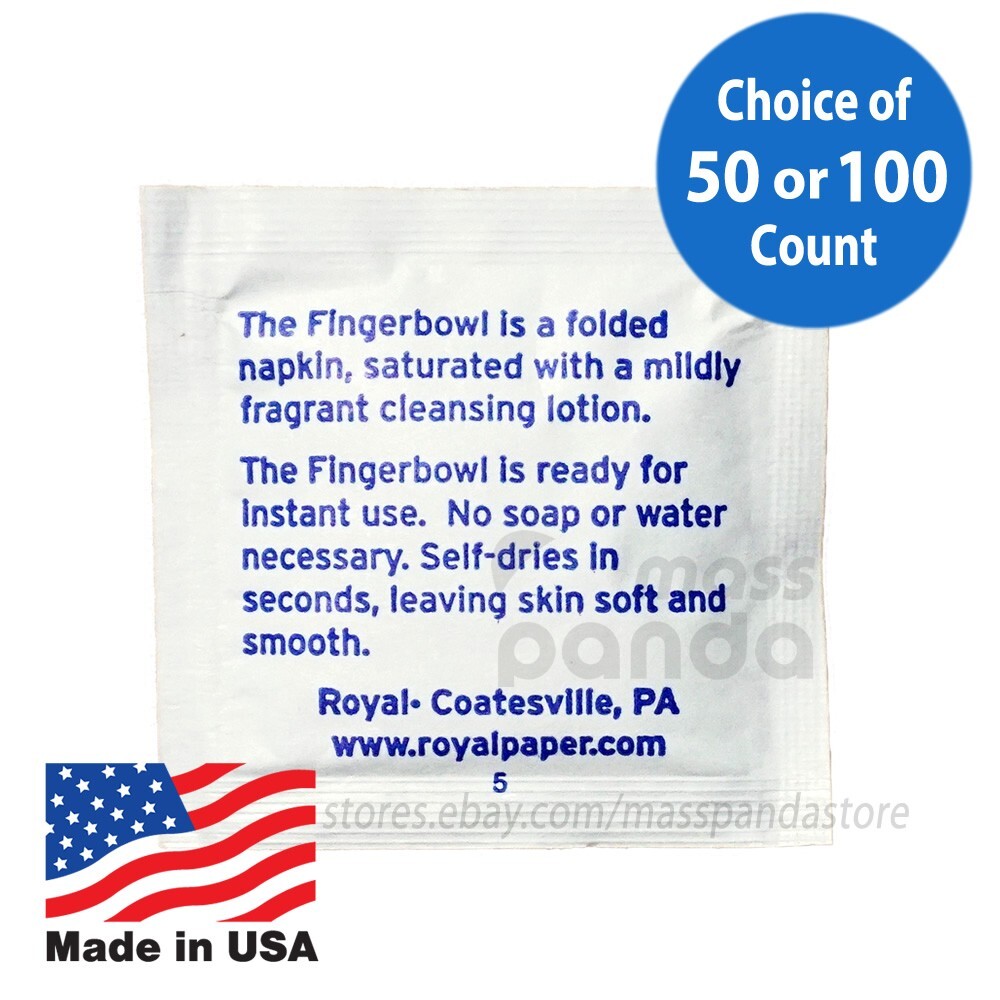 Royal Fingerbowl Moist Towelettes/Wet Wipes Individually Wrapped Lemon-scented