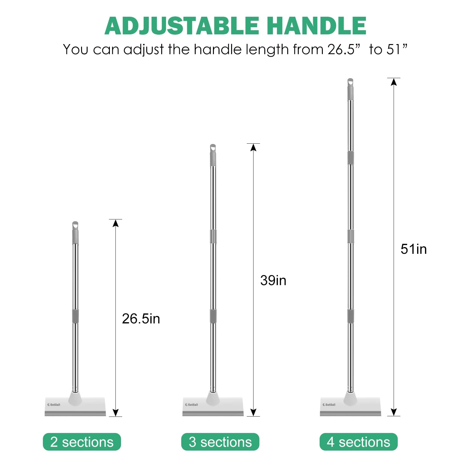 SetSail Floor Scrub Brush with 51-Inch Long Adjustable 10in, Grey White