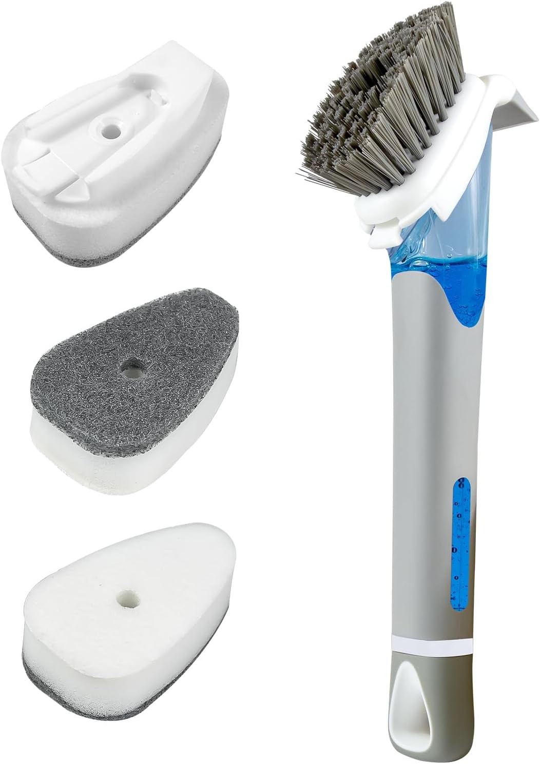 Dish Brush with Soap Dispenser & 3 Pack Dishwashing Sponge Refills Non Scratch,