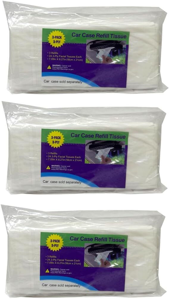 Car Case Visor Facial Tissues Refill 3 Ply Tissue Wipes 6 Refills (3 Bags)