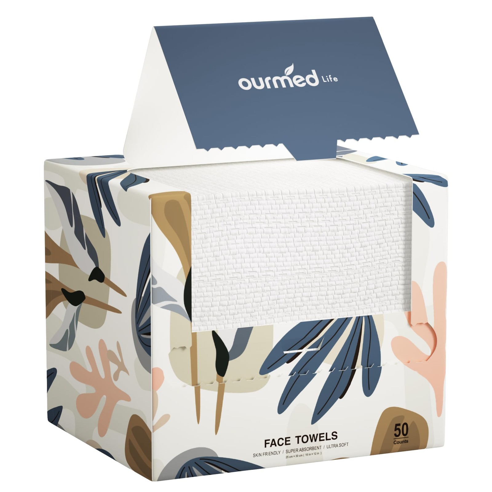 Ourmed Life Face Towels, Disposable Biodegradable Facial 50 Count (Pack of 1)