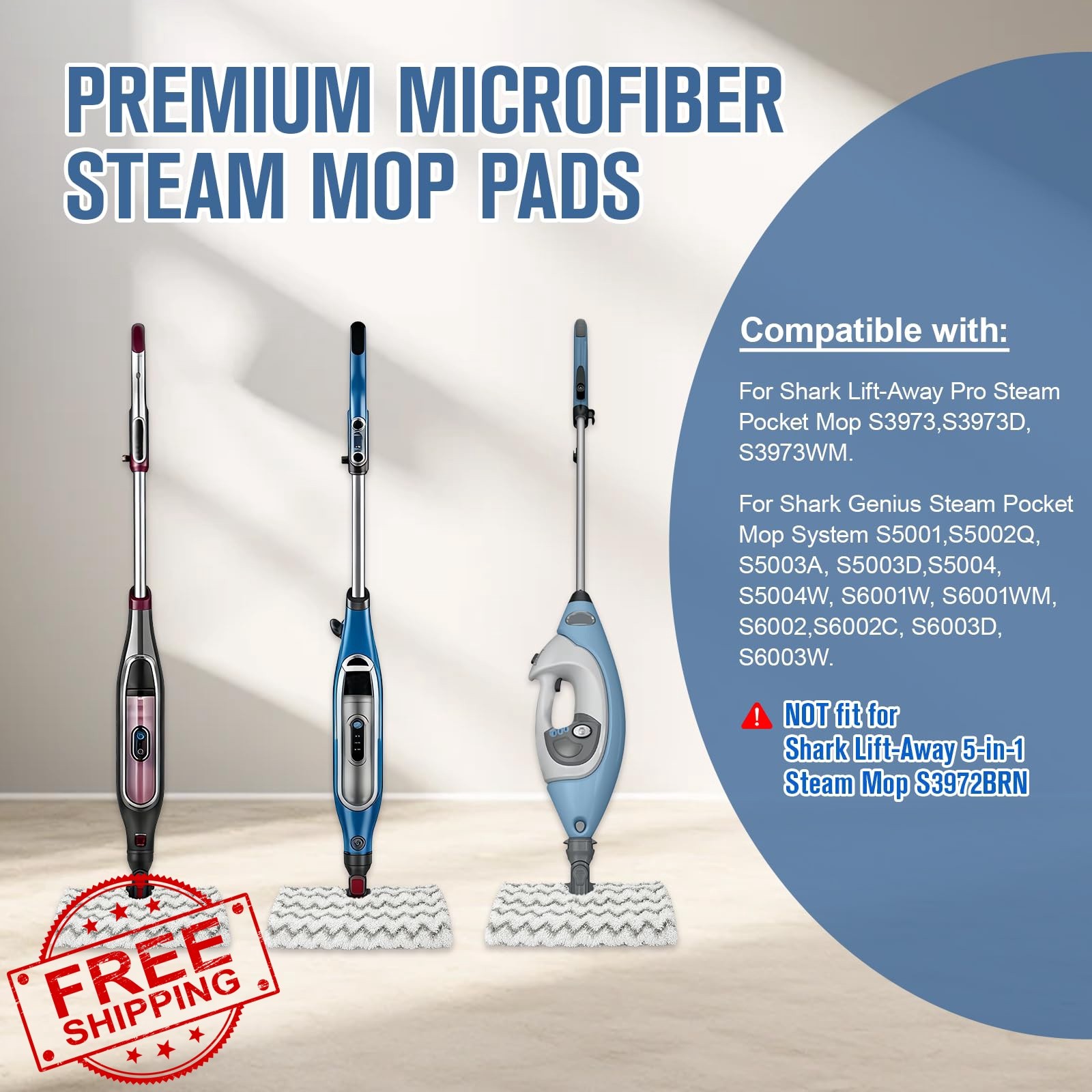 2 Pack Steam Mop Replacement Pads Compatible with Shark Genius Steam Mop S500…