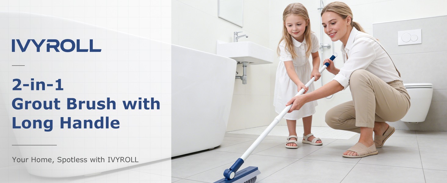Grout Brush with Long Handle, Grout Cleaner Brush for Tile Floors, Stiff