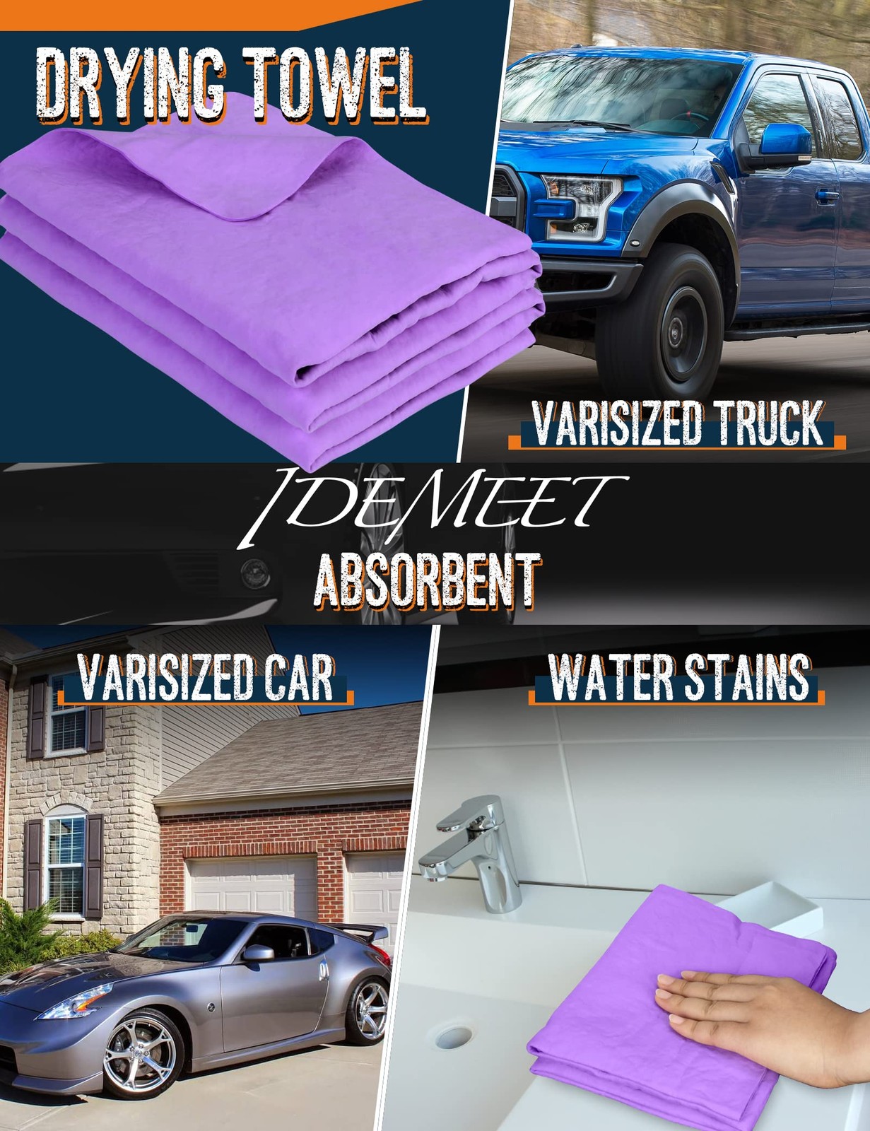 Premium Car Drying Towel, Super Absorbent 26″x17″ Large (26”x17”), Purple