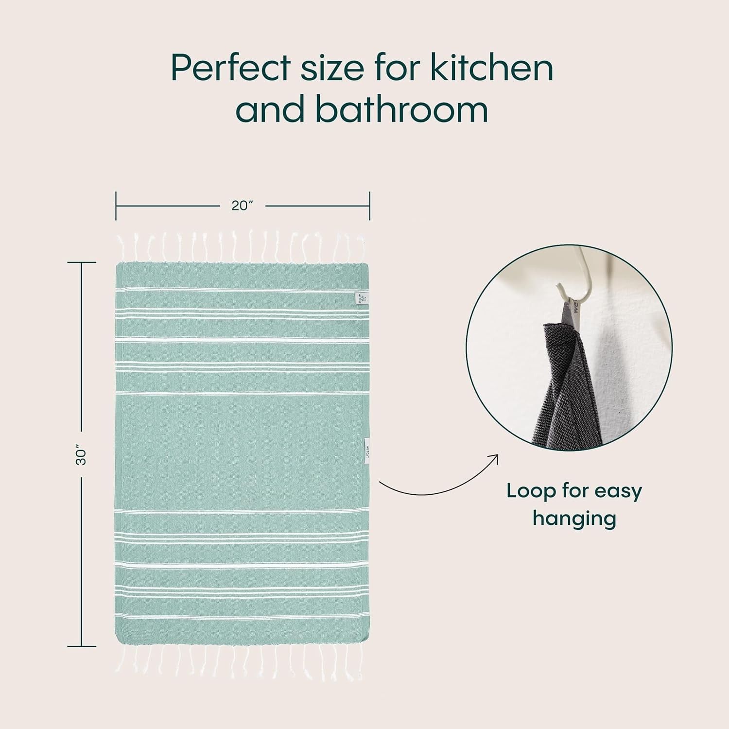 Turkish Hand Towels with Hanging Loop, Set of 2 (20″ x 30″) 100% Turkish Cotton,
