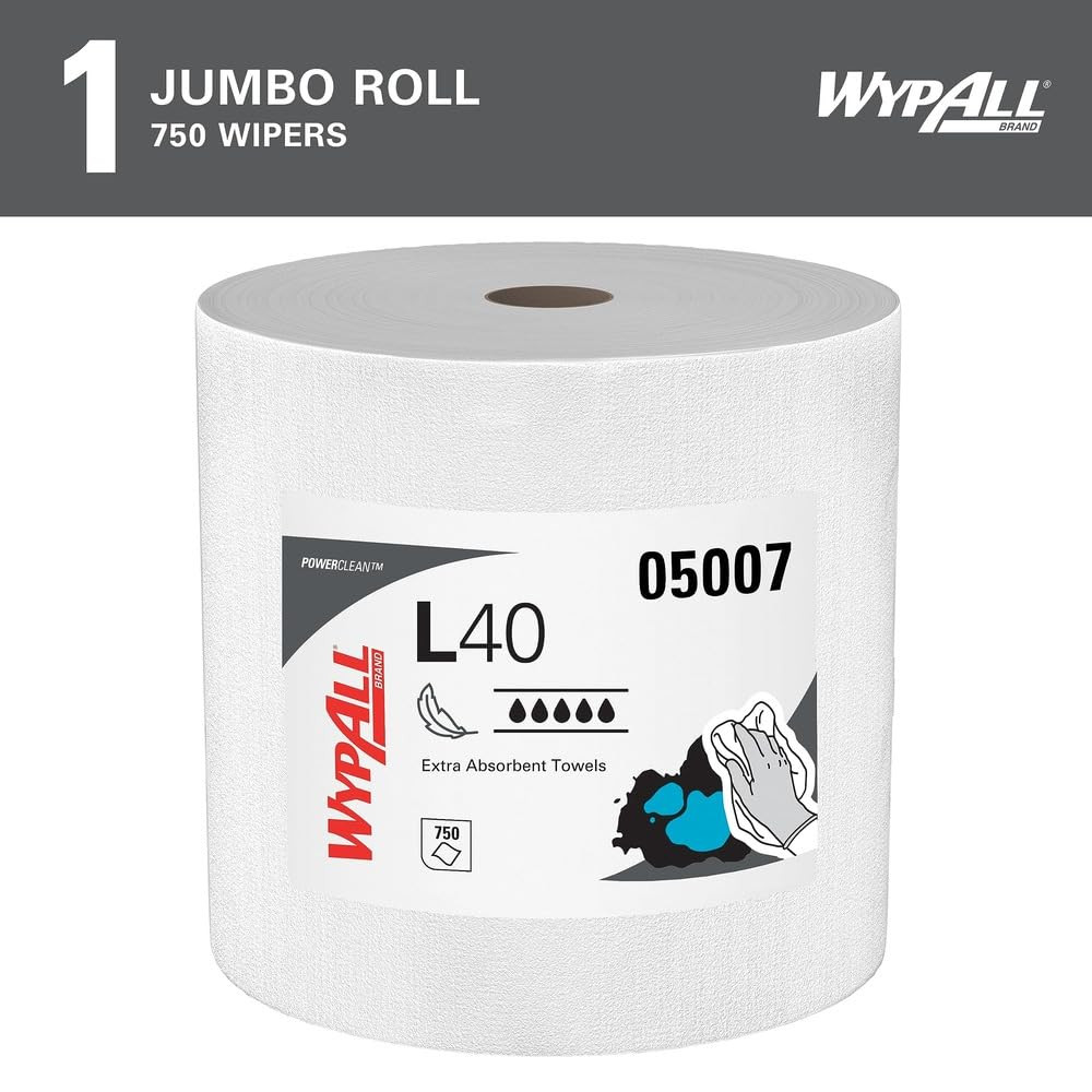 Powerclean L40 Jumbo Absorbent Wipes, 750 Sheets, Bulk Paper Roll