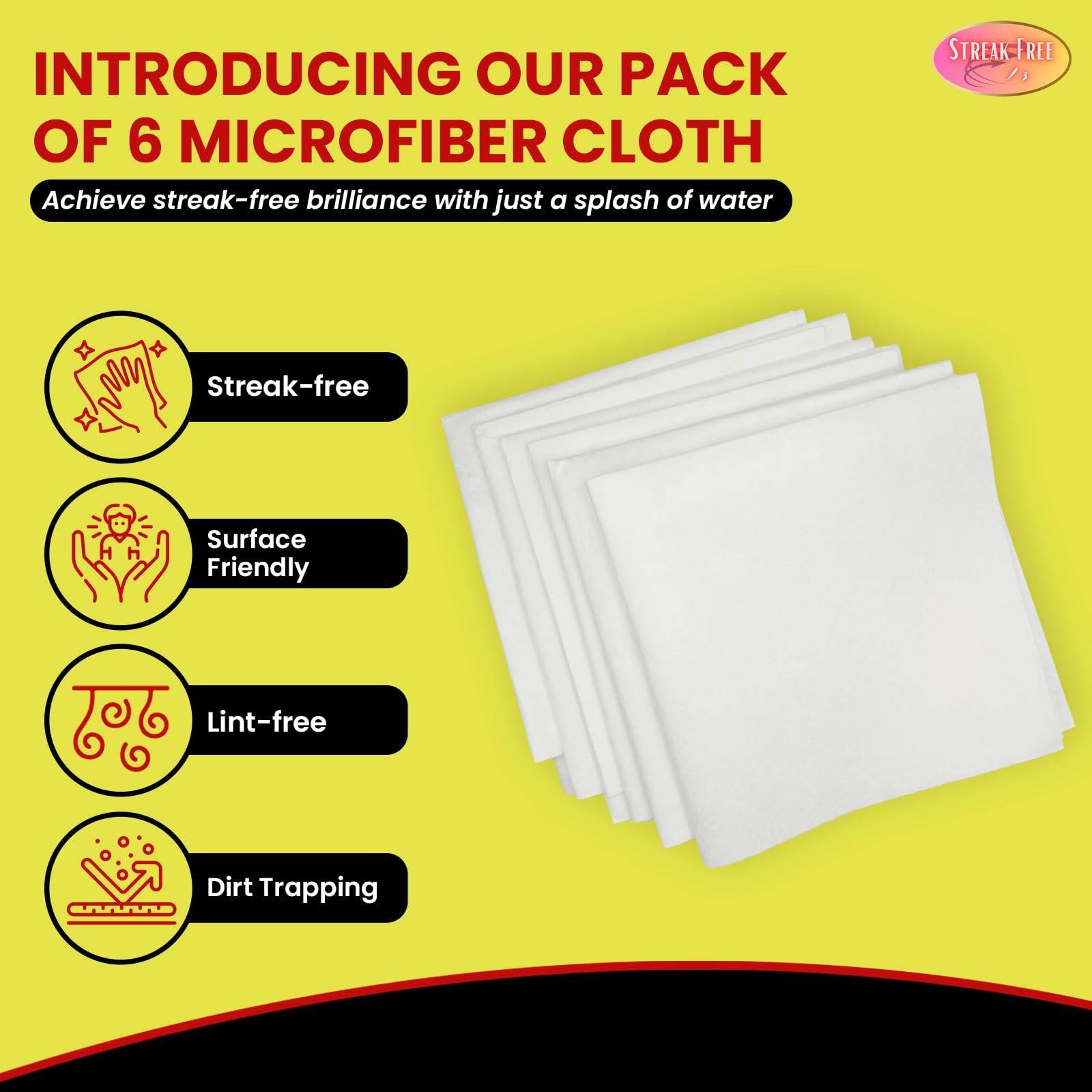 Microfiber Cleaning Cloth “As Seen On TV” 6 Pack – 16″ X 16″ Lint-Free Cloths