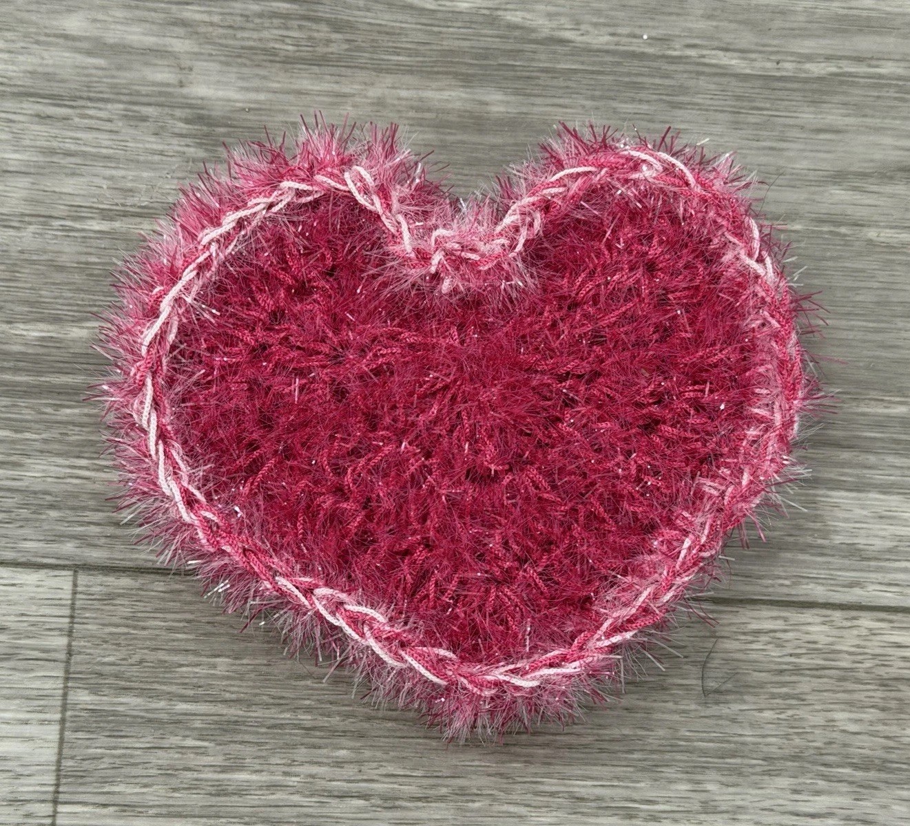 Handmade Dish Scrubber Silver Sparkle Heart Shape Non-Scratch Scrubby 3.75”