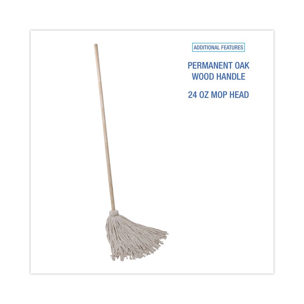 Boardwalk 124C 24 oz. Cotton Fiber Head Deck Mop w/ 54″ Wooden Handle (6/PK) New