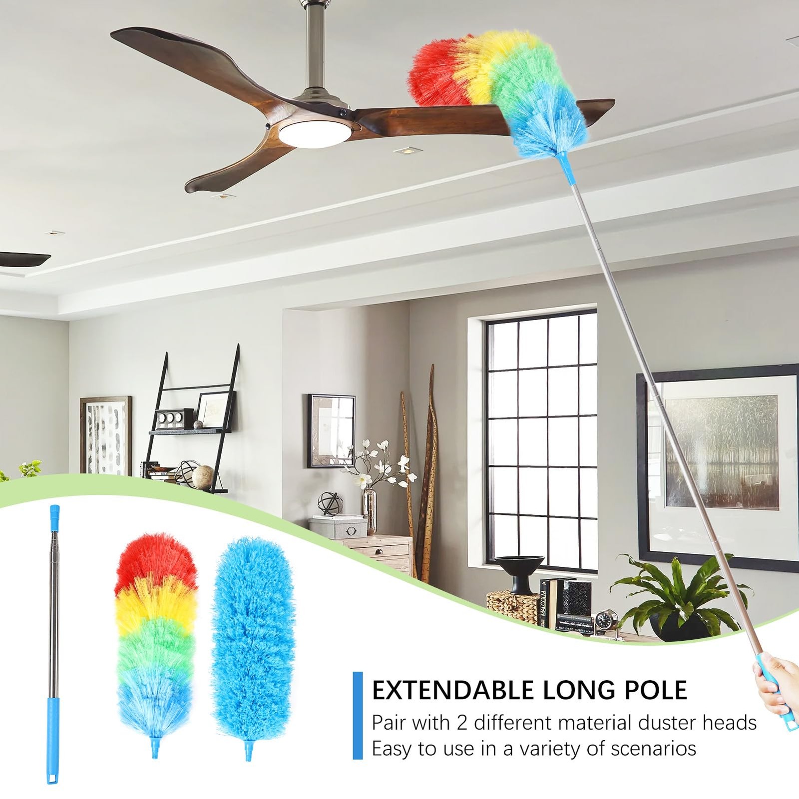 iHUFeather Rainbow Extendable Static Duster Reusable 32-100inch-3pcs,
