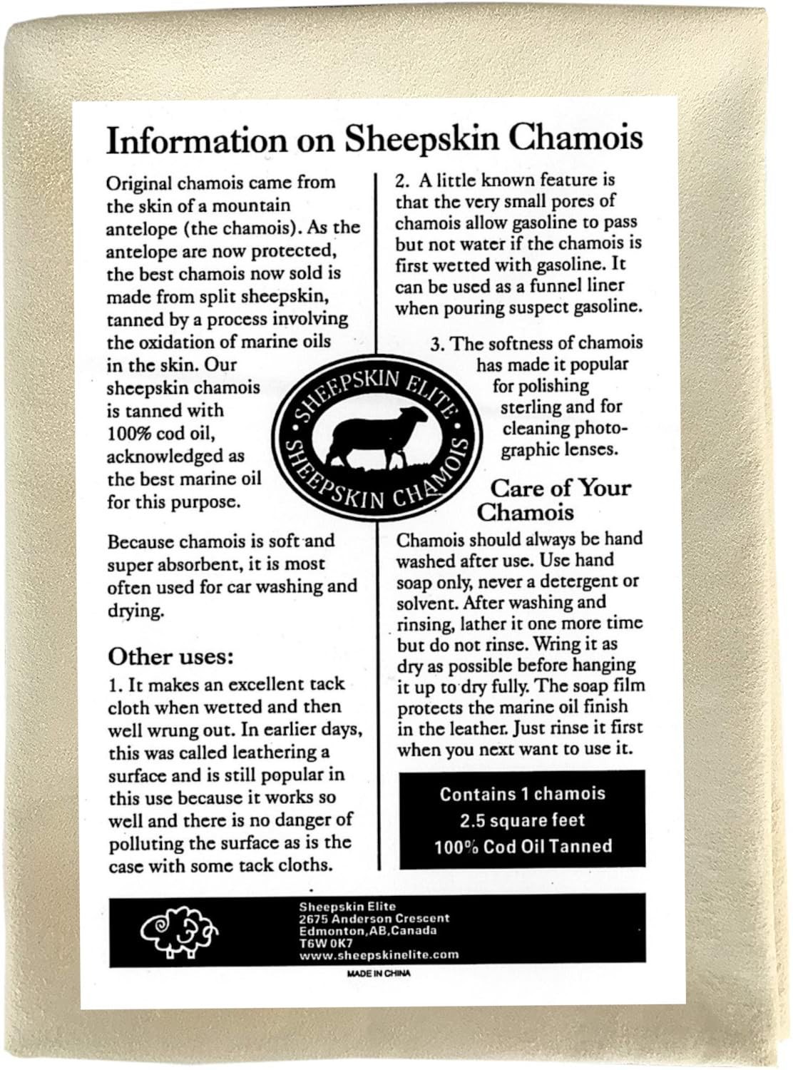 SHEEPSKIN ELITE Chamois Drying Cloth Car Drying Towel Real Leather Super Absorbe