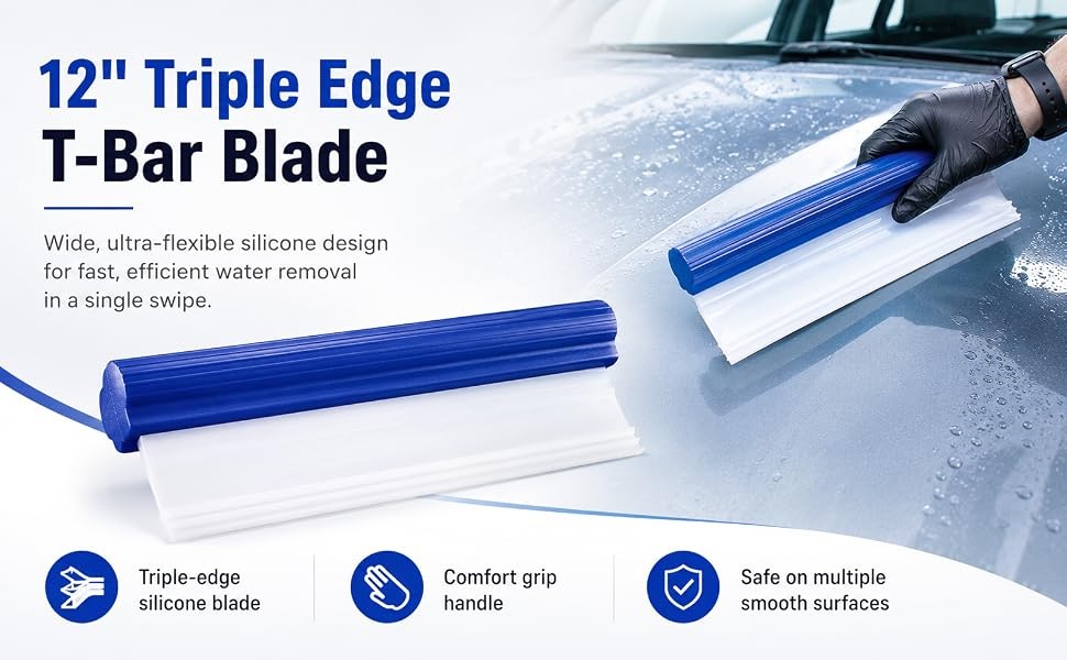 Professional Automotive Wiper Blade Squeegee, 12 inch 3-Layer Silicone Water