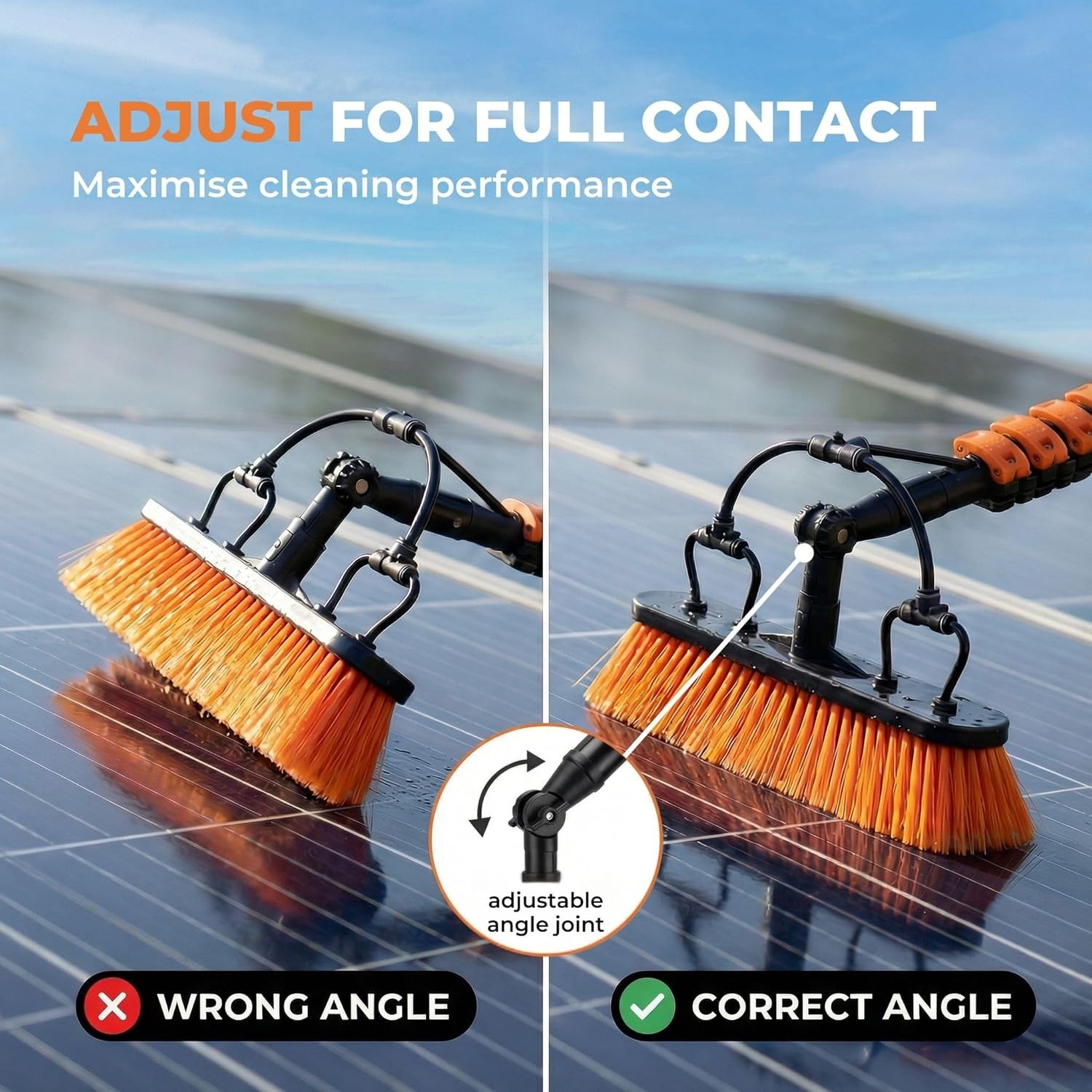 Solar Panel Cleaning Brush with 20 ft Extension Pole – Water Fed Pole Brush with