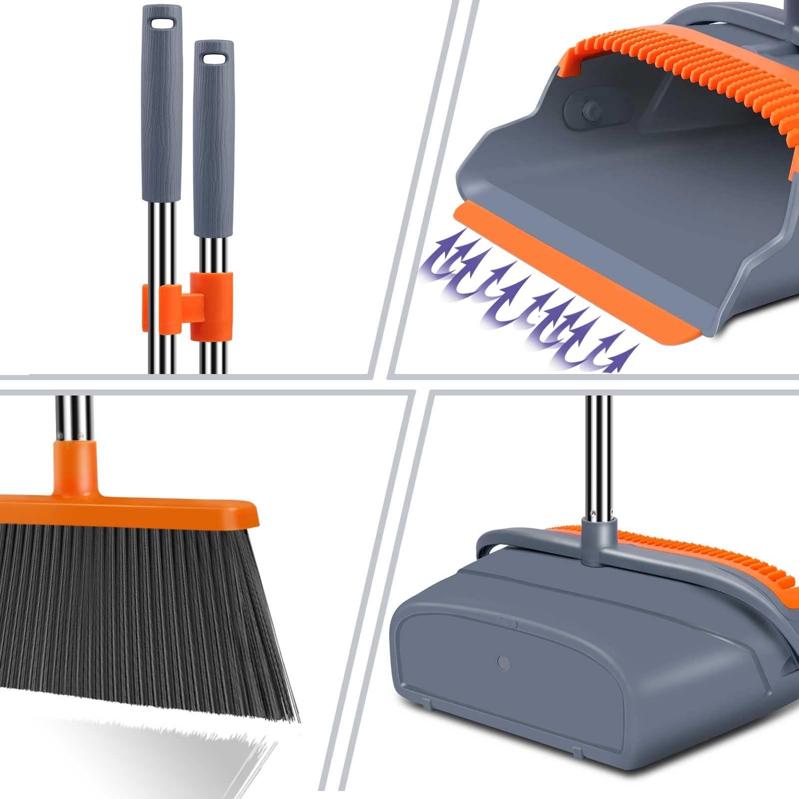 Upgrade Broom and Dustpan Set, Self-Cleaning with Dustpan Teeth, Indoor&Outdo…