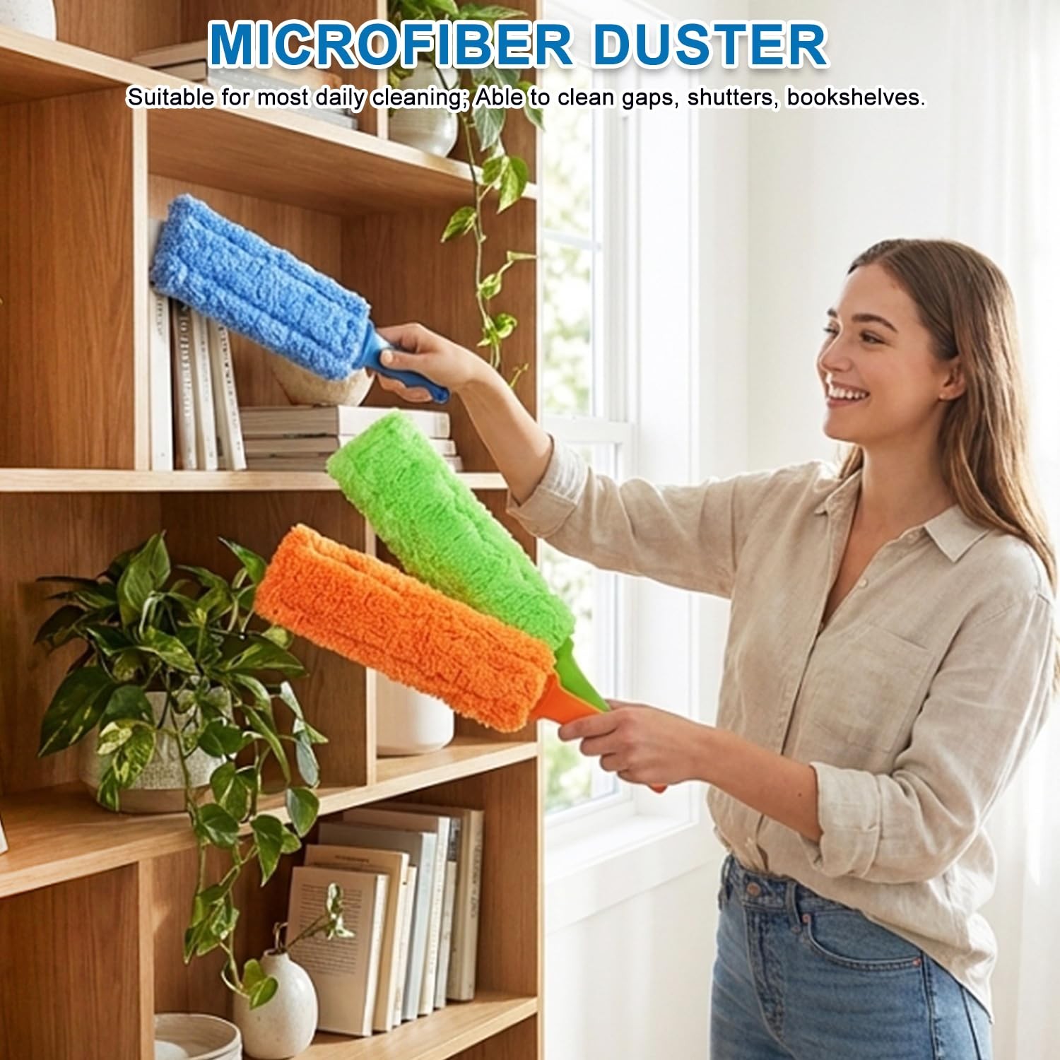 4 Pack 15 inch Reuseable Microfiber Feather Duster, Blind Gap Blue