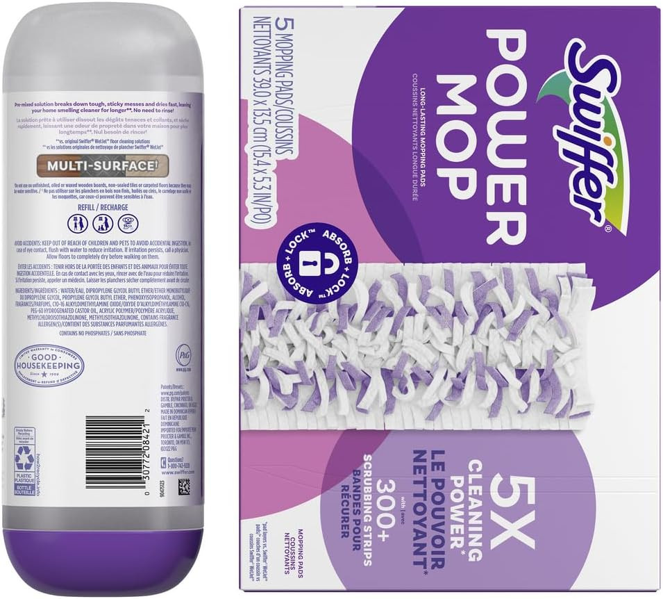 Swiffer Power Mop Refill Pack, Floor Cleaner for Mopping Tile, Vinyl, Laminate,