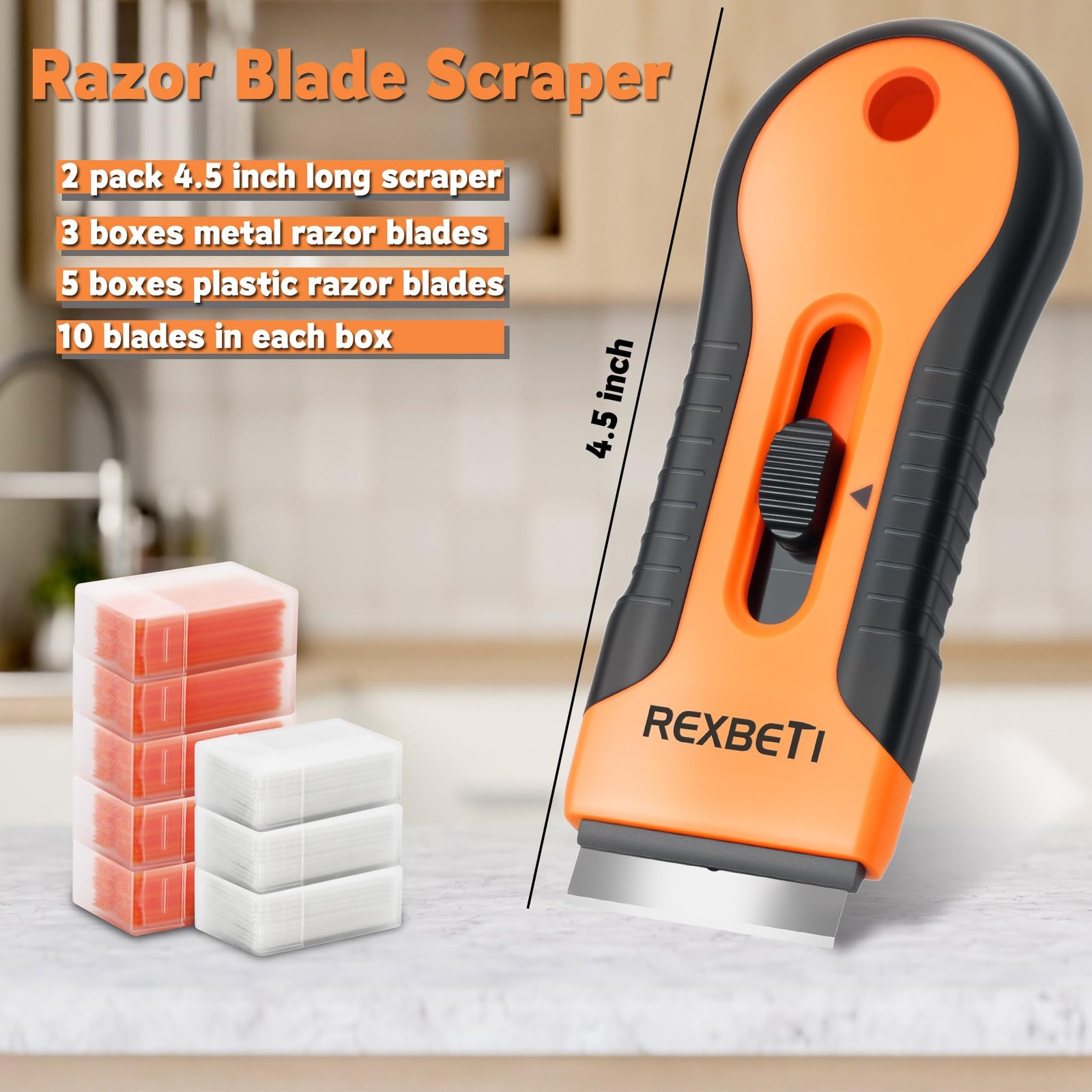 REXBETI Razor Blade Scraper Tool, 2 Pack Set 2 Pack, Orange