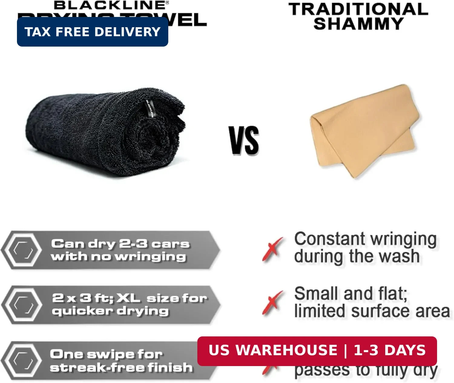 Blackline 24″x36″ Twisted-Loop Car Drying Towel, 1300GSM, Streak Free, Lint Free