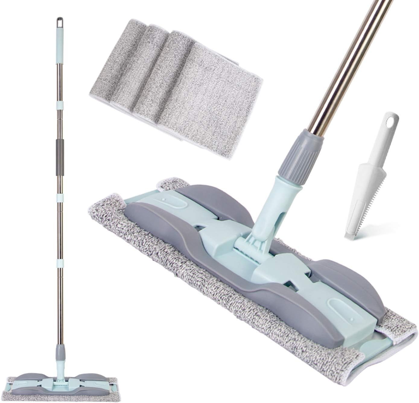 2-in-1 Microfiber Mop for Wet & Dry Use, 15-Inch with 4 Washable Pads, Adjust…
