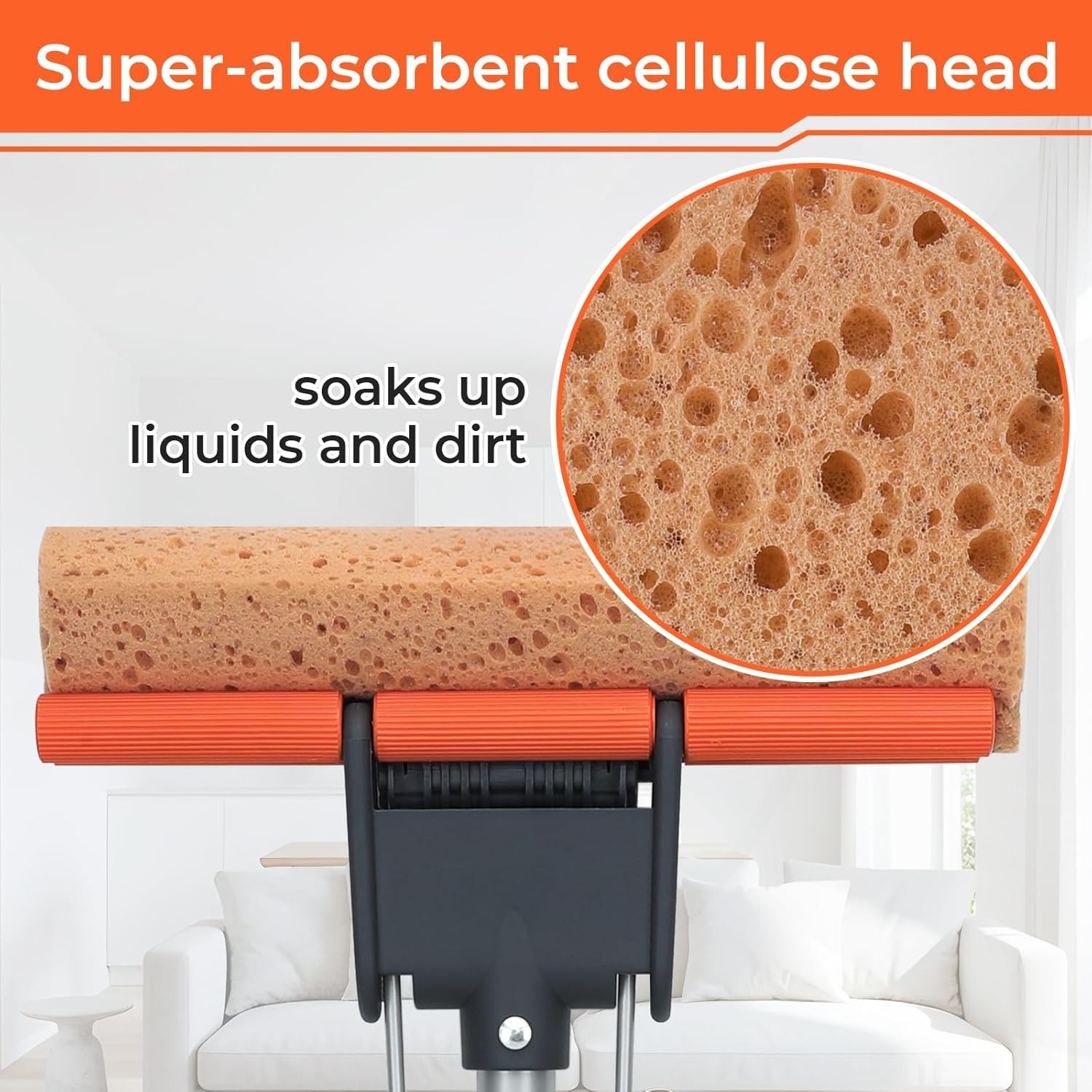 Floor Cleaning Sponge Mop with 2 Refills Long Handle Light Weight Durable