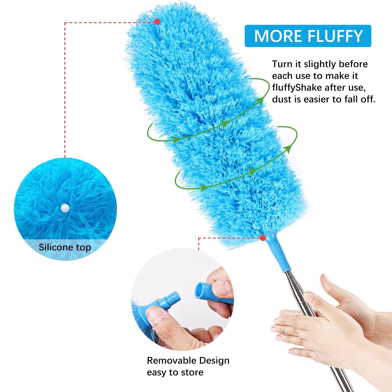 iHUFeather Rainbow Extendable Static Duster Reusable 32-100inch-3pcs,