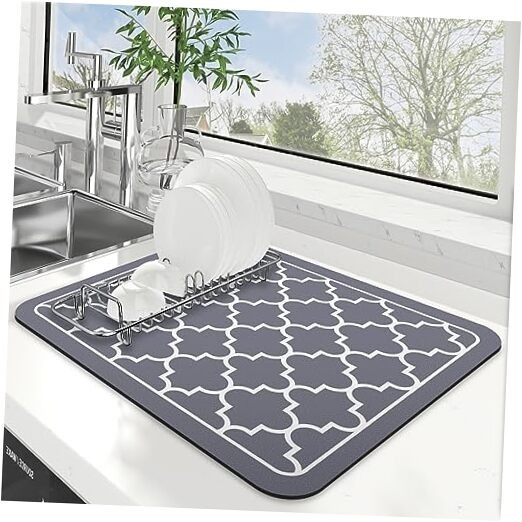 Dish Drying Mat Super Absorbent Drying Mat Large Dish 18″ x 15″ Stylish Grey