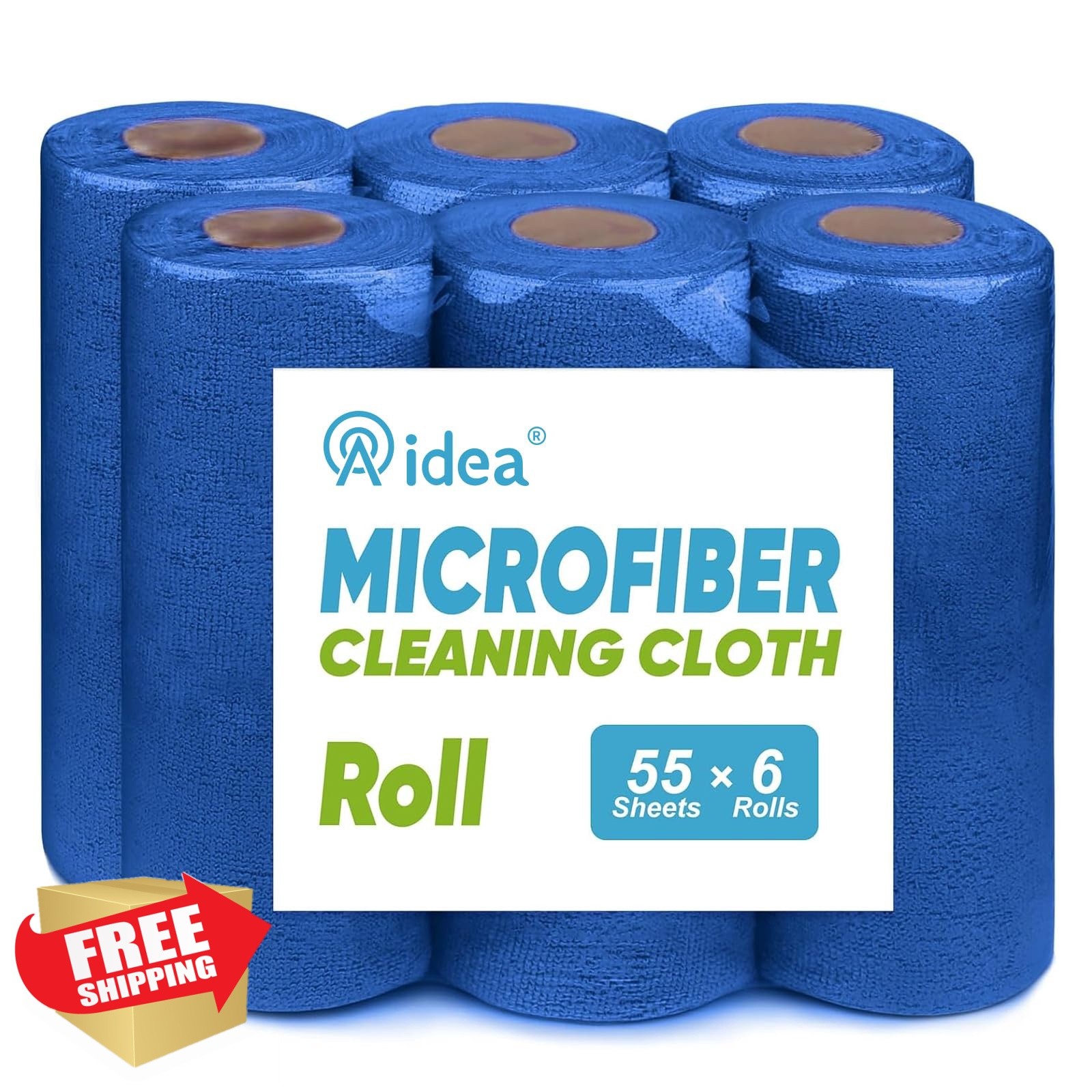 AIDEA Microfiber Cloth Dark Blue 55 Count 6 Roll