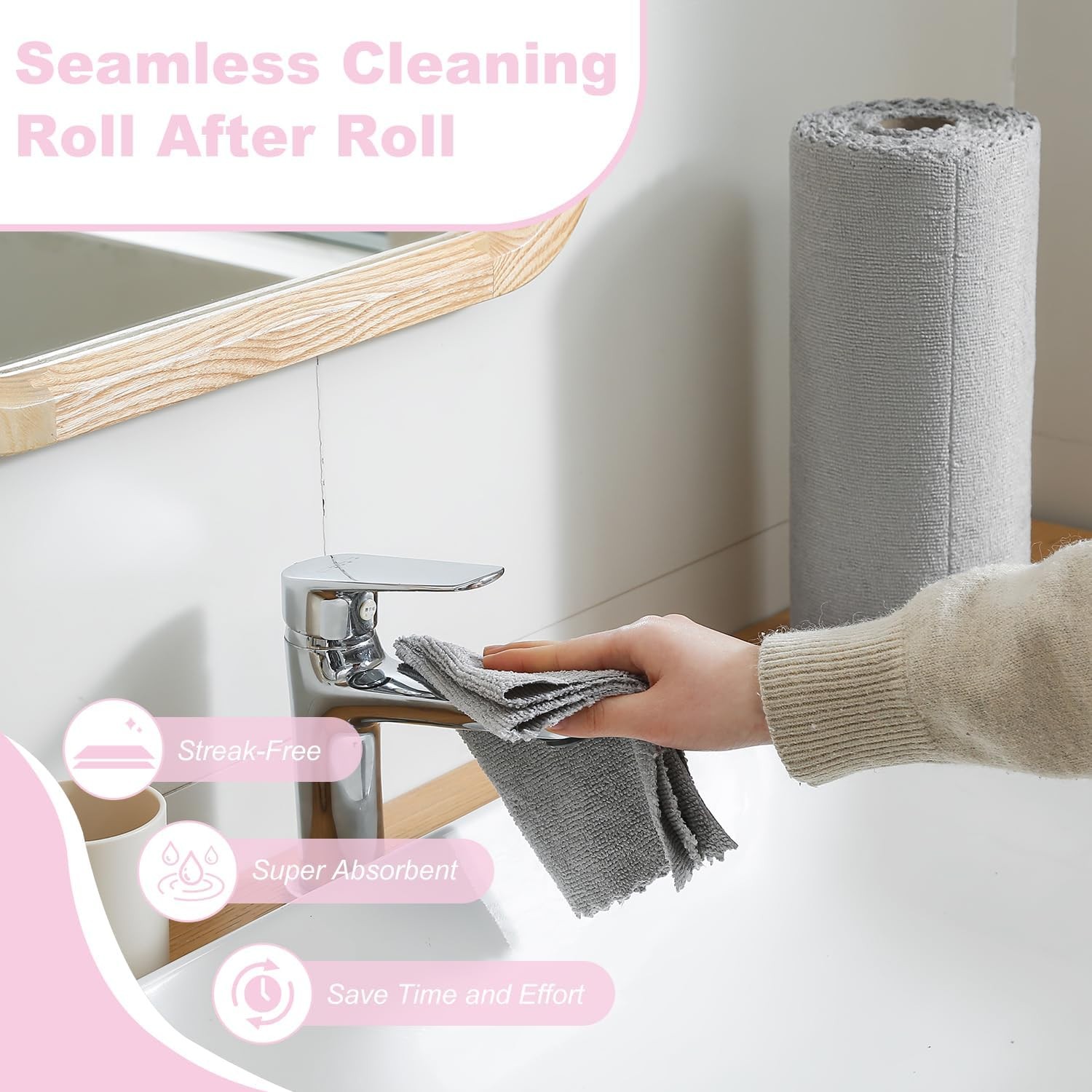 2 Roll Reusable Paper Towels,100 Sheets Tear Away Microfiber Cleaning Cloth,