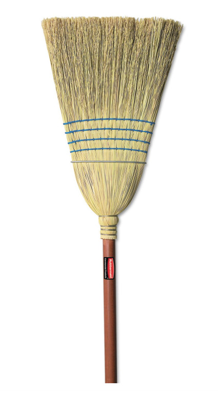 Heavy-Duty Corn Broom, Wood Handle, Red, Indoor/Outdoor Use
