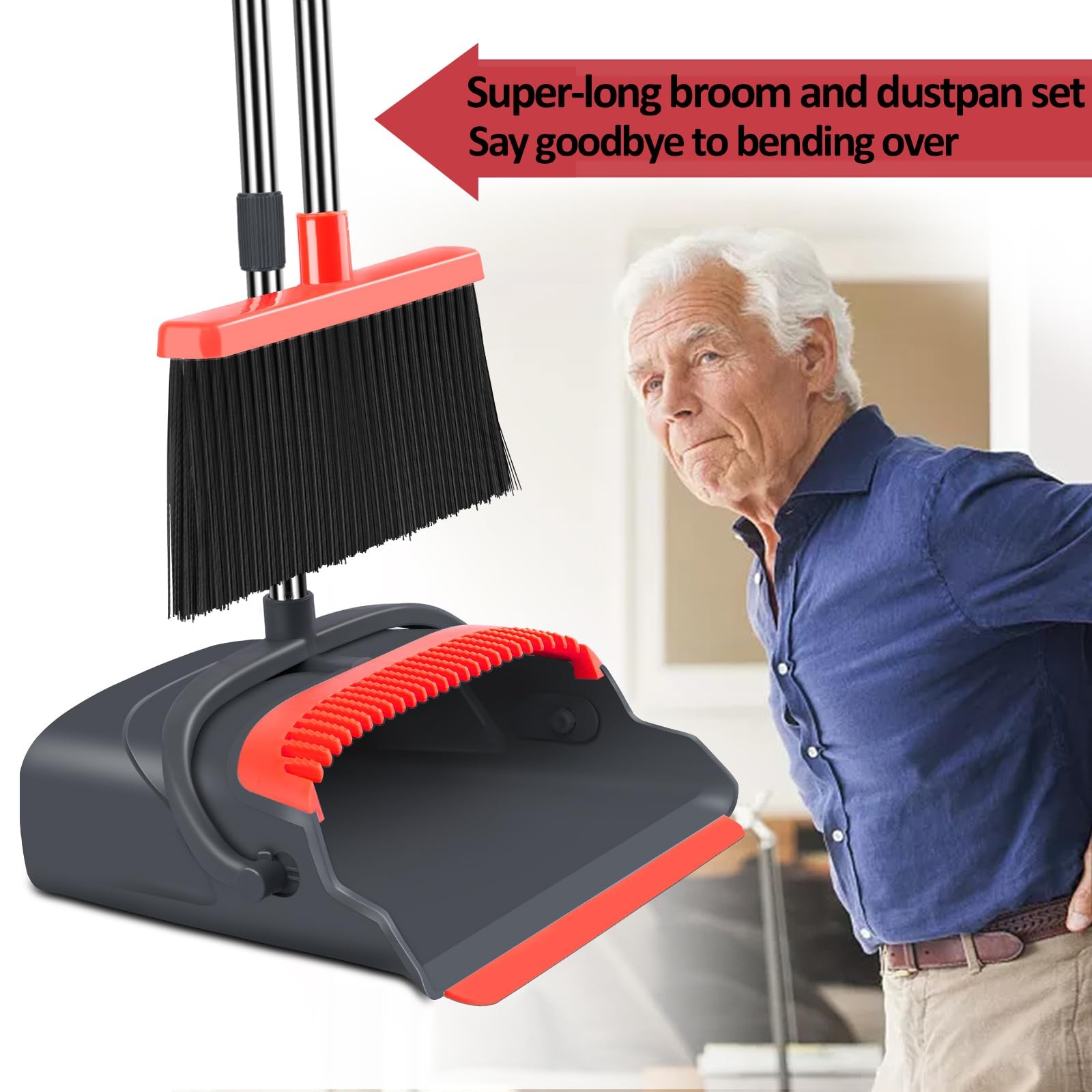 Upgrade Broom and Dustpan Set, Broom with Dustpan Combo Set, Large Size and w…